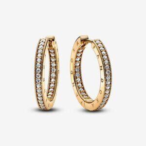 Pandora Signature Logo & Pav�� Hoop Earrings